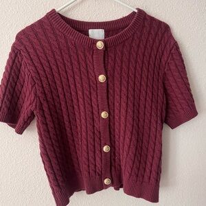 Women's Cable Knit Cardigan Sweater - Burgundy